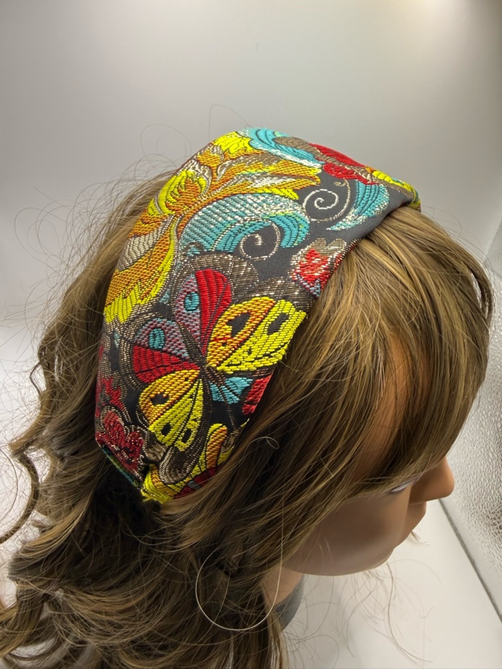 Floral butterfly Embroidered Padded Headband - Multicolor wide headband - Picture 6 of 7